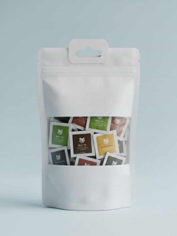 doypack z eurozawieszką i próbkami herbat