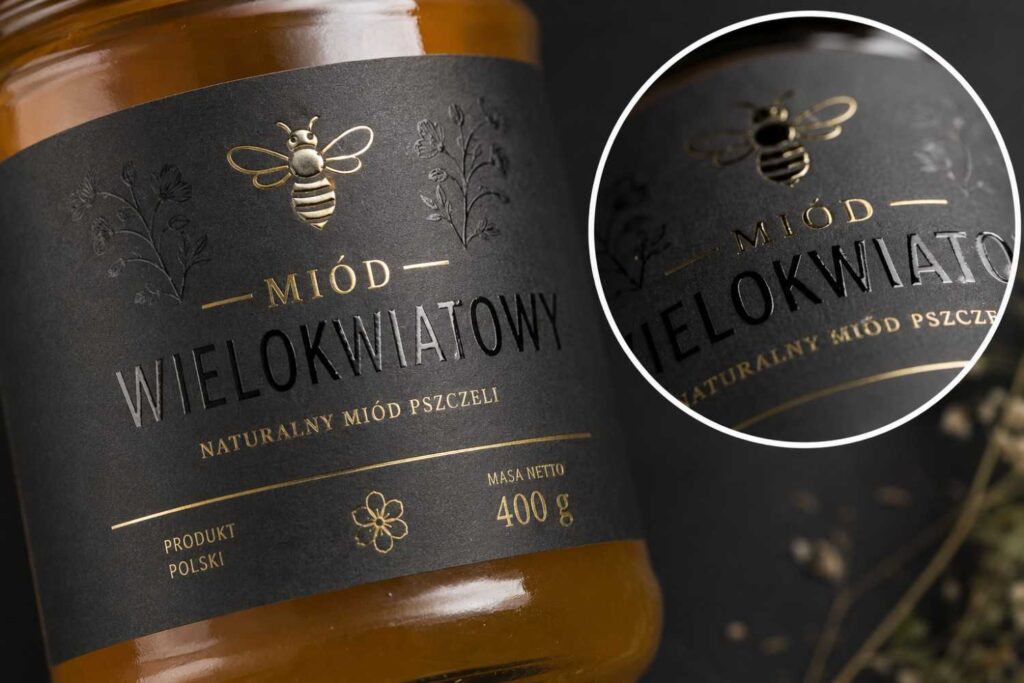 etykiety na miód lakierowane 